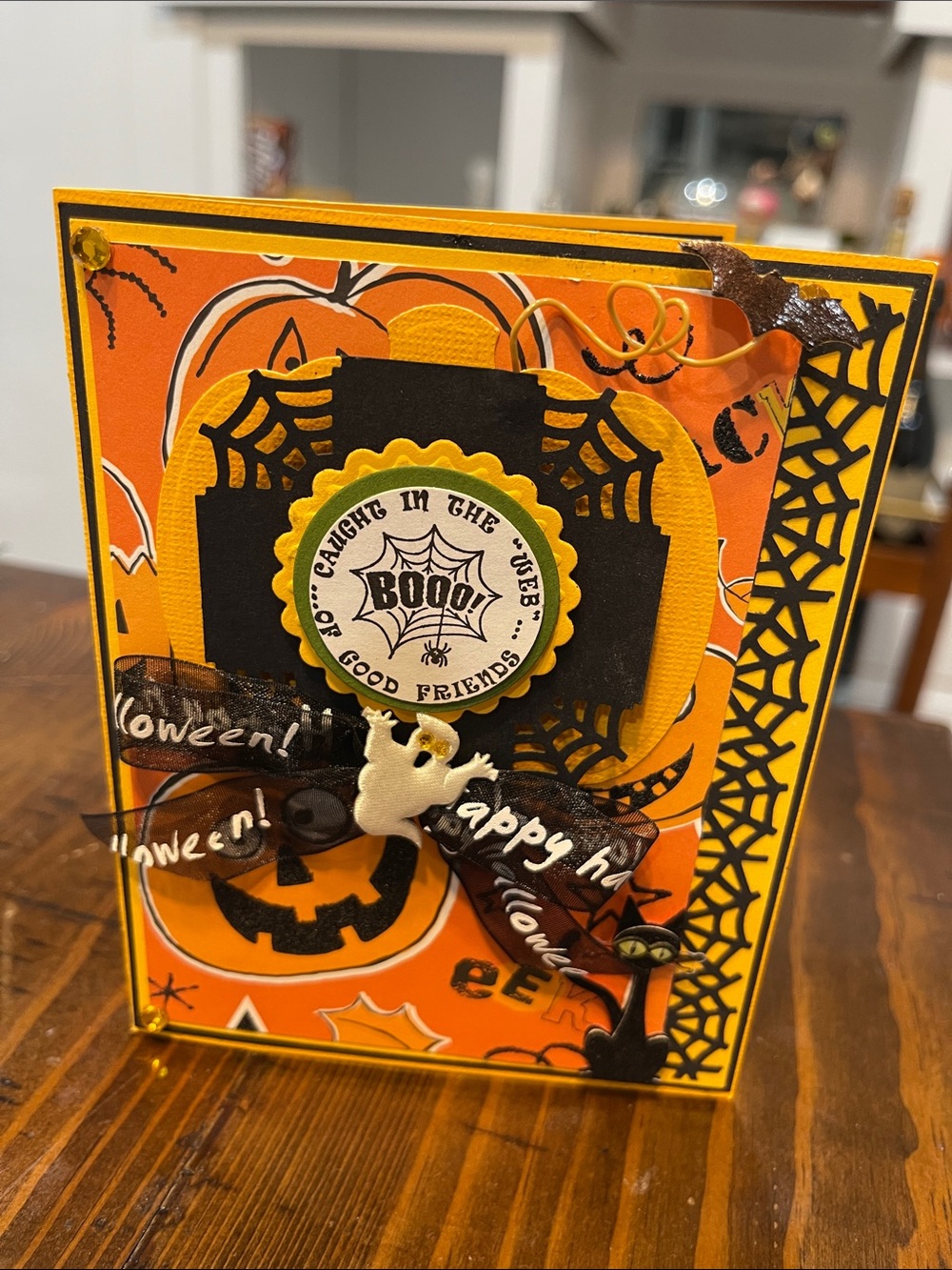 Halloween handmade Layered Greeting Card - Orange and Black Party Card